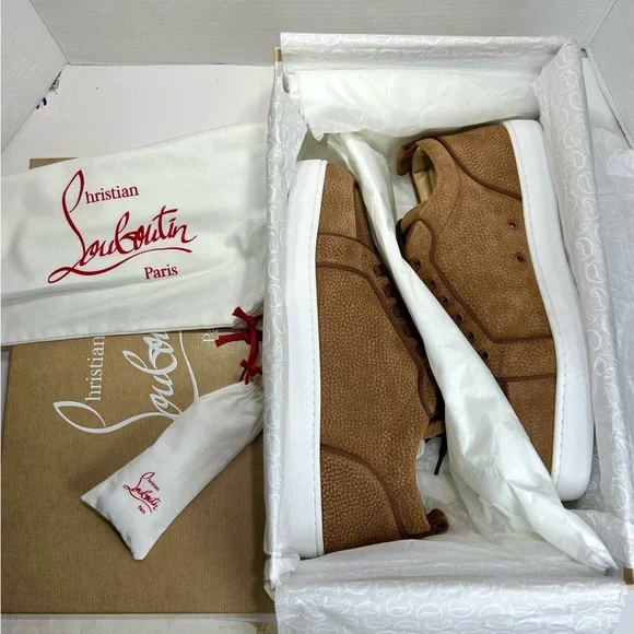 CHRISTIAN LOUBOUTIN RANTULOW ORLATO SNEAKERS BROWN GRAINED SUEDE SZ 44/11 NEW